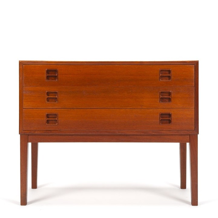 Teakhouten Deense kleine vintage ladekast ontwerp Erik Brouer