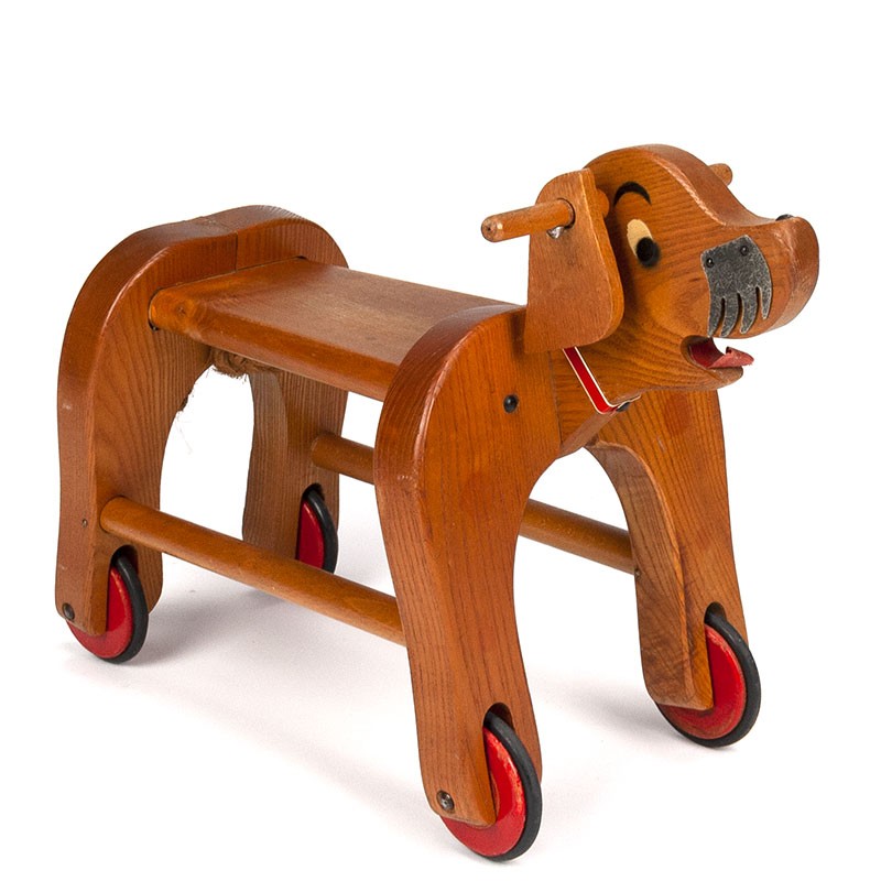 Wooden vintage sixties child's walker as a dog