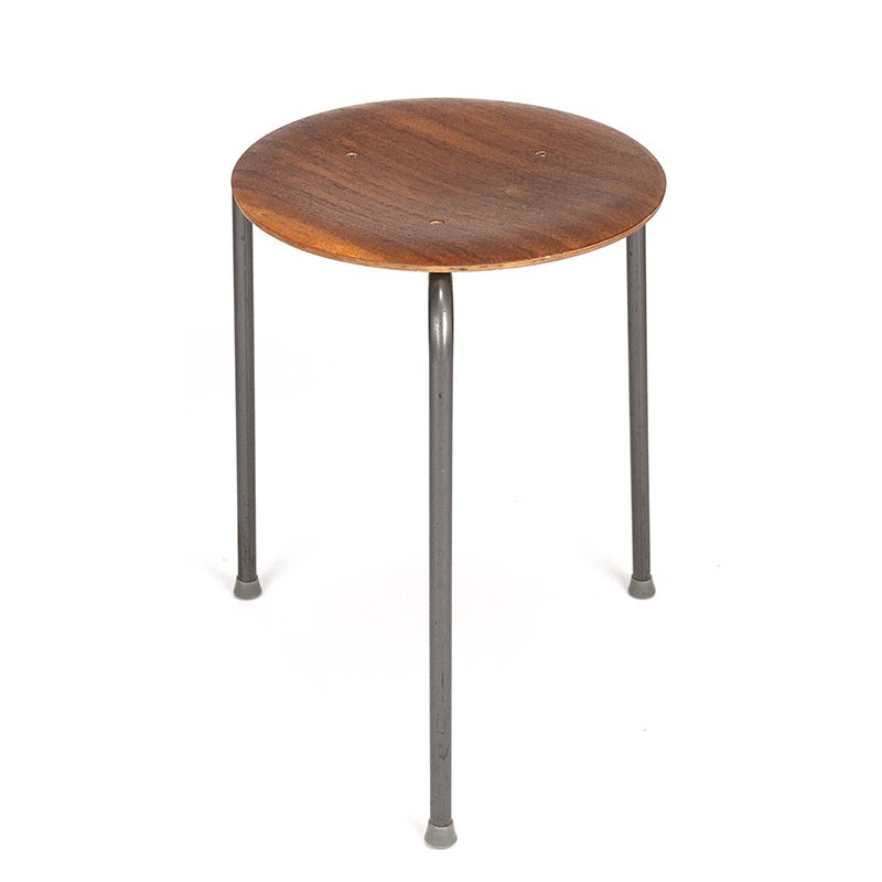 Industrial Danish vintage stool with teak seat