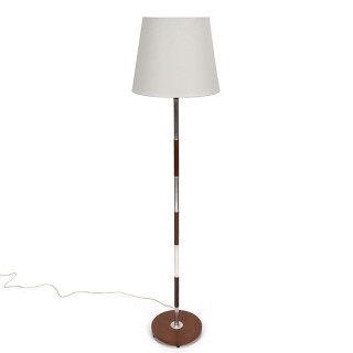 Mid-Century Deense vintage vloerlamp in teak en aluminium