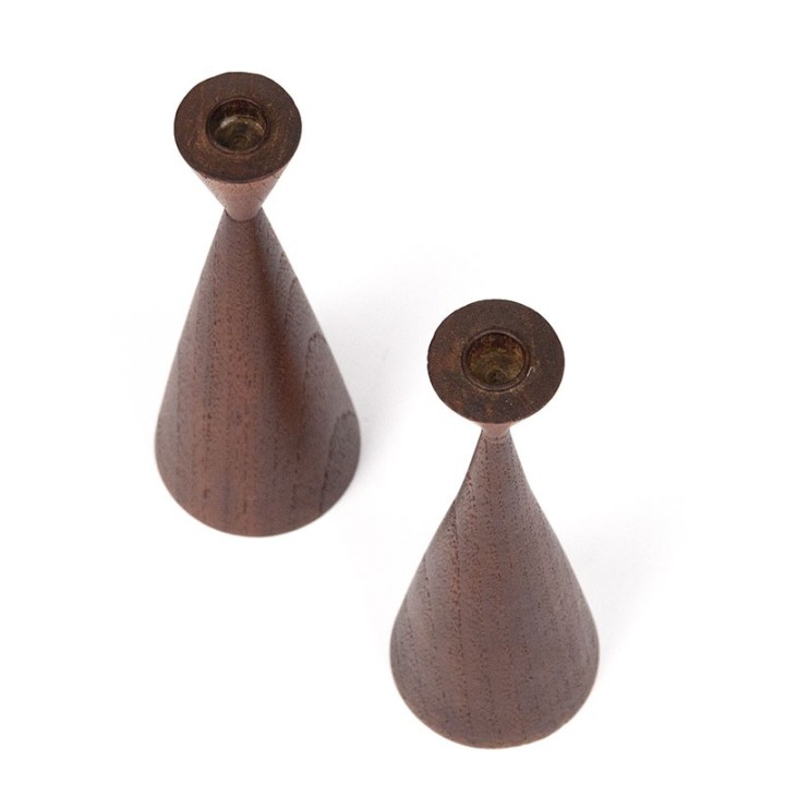 Set of 2 teak Danish candlesticks
