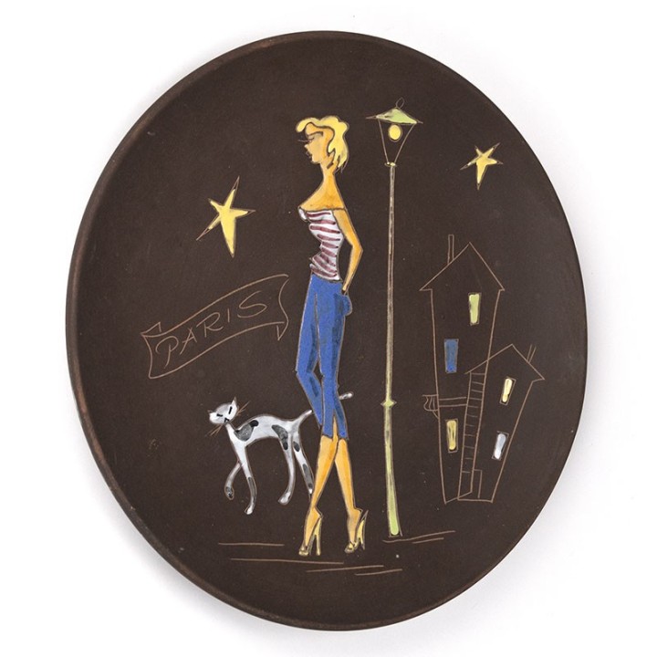 Groot model vintage wandbord 'Paris' van Ruscha keramik