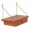 Teakhouten Deens vintage klein wandplankje met lade