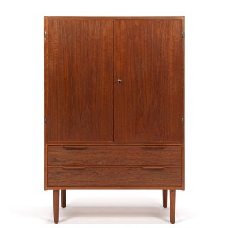 Deense teakhouten vintage wandkast met lades en deuren