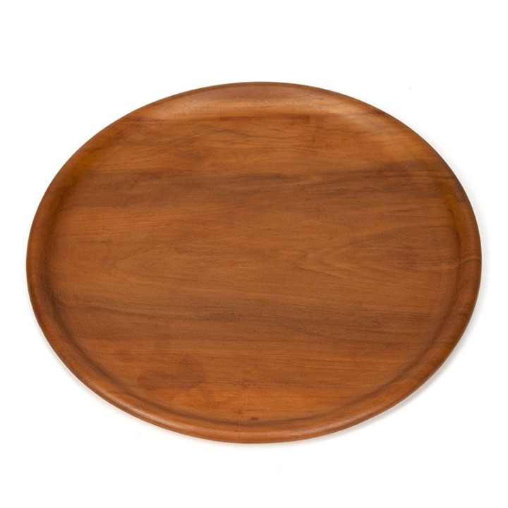 Round vintage light wooden tray
