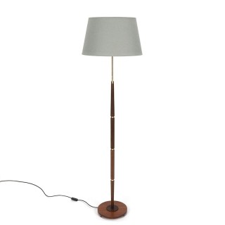Deense vintage vloerlamp met voet in teak en messing