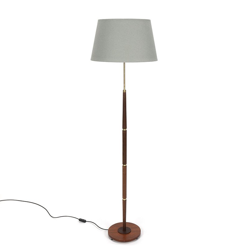 Danish vintage floor lamp with base in teak and brass