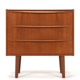 Deense vintage ladekast in teakhout met lange greep