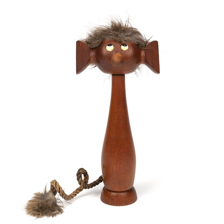 Teakhouten vintage Scandinavisch poppetje als flessenopener