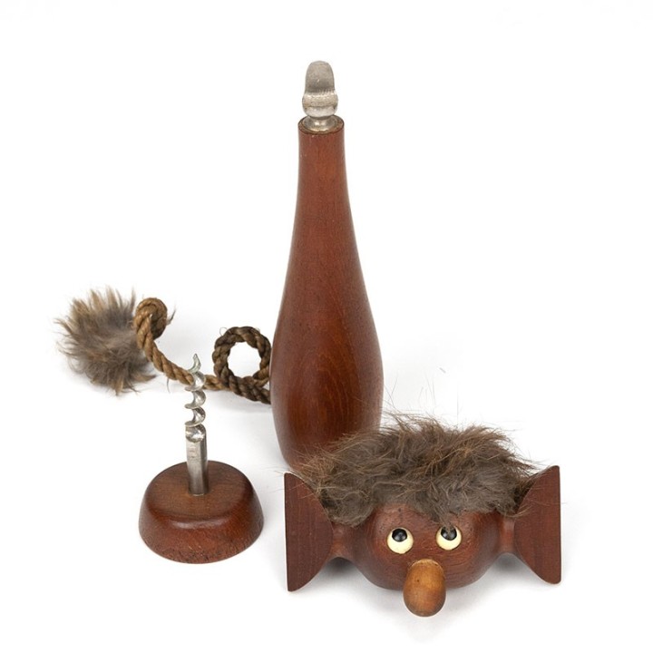 Teak vintage Scandinavian doll as a bottle opener