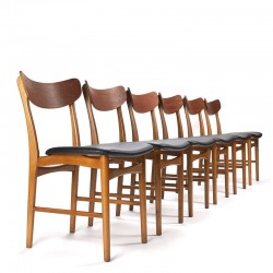 Vintage Deense set van 6 eettafel stoelen met teakhouten rug