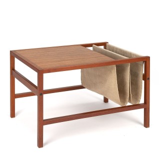 Teak Danish vintage side table with newspaper rack