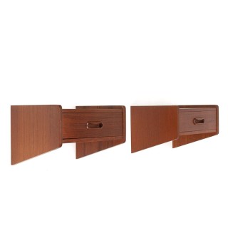 Set Deense vintage zwevende wand nachtkastjes in teak