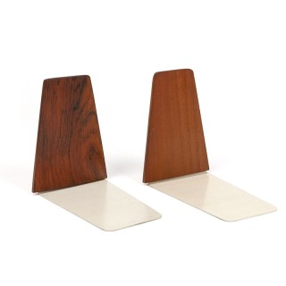 Set vintage Deense boekensteunen in teak en palissander