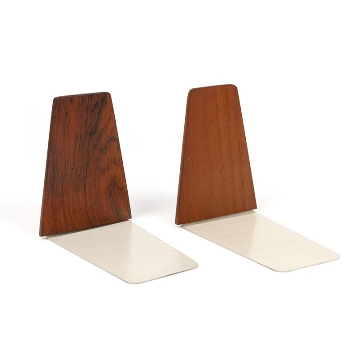 Set vintage Deense boekensteunen in teak en palissander