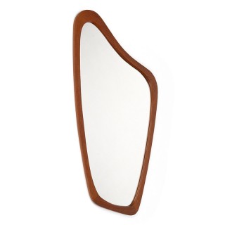 Teakhouten Mid-Century vintage spiegel met organisch design