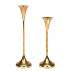Set of 2 slender brass Mid-Century candlesticks