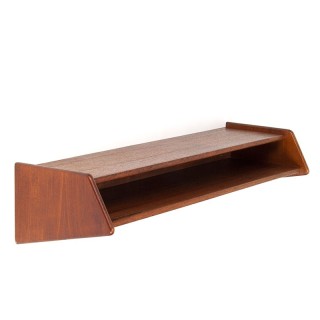 Danish vintage wide teak open wall shelf