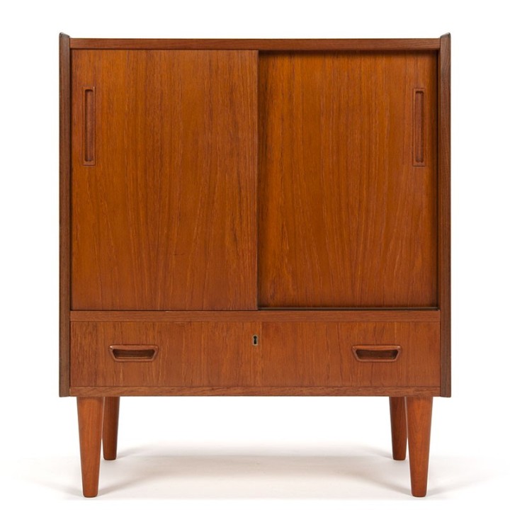Danish Mid-Century vintage teak cabinet with sliding doors