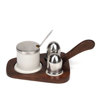 Palissander Deens vintage peper en zout stel op onderzetter