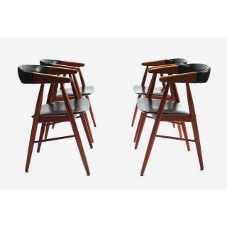 Set of 4 chairs in teak and skai - Retro Studio