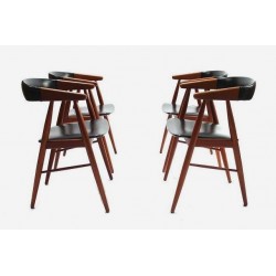 Set of 4 chairs in teak and skai