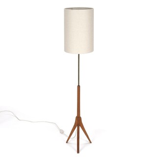 Deense teakhouten 3-poot vintage vloerlamp