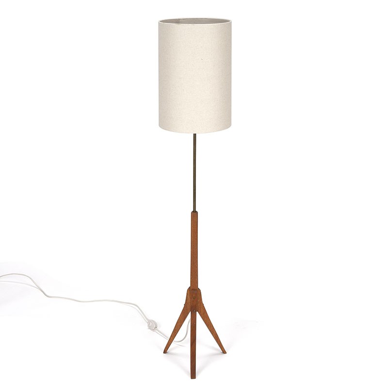 Danish teak 3-legged vintage floor lamp