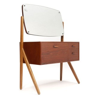 Teakhouten Deense Mid-Century design kaptafel met grote spiegel