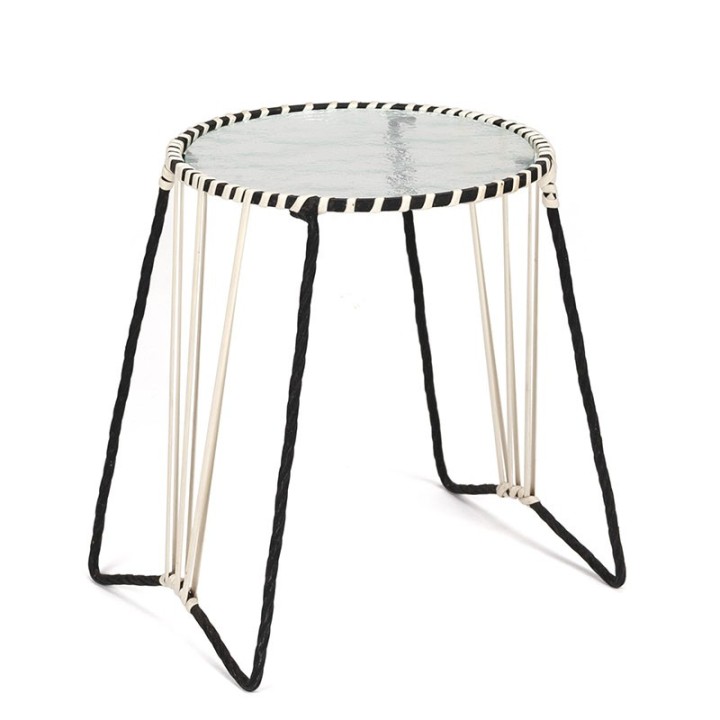 Small vintage plant table with metal frame and glass top