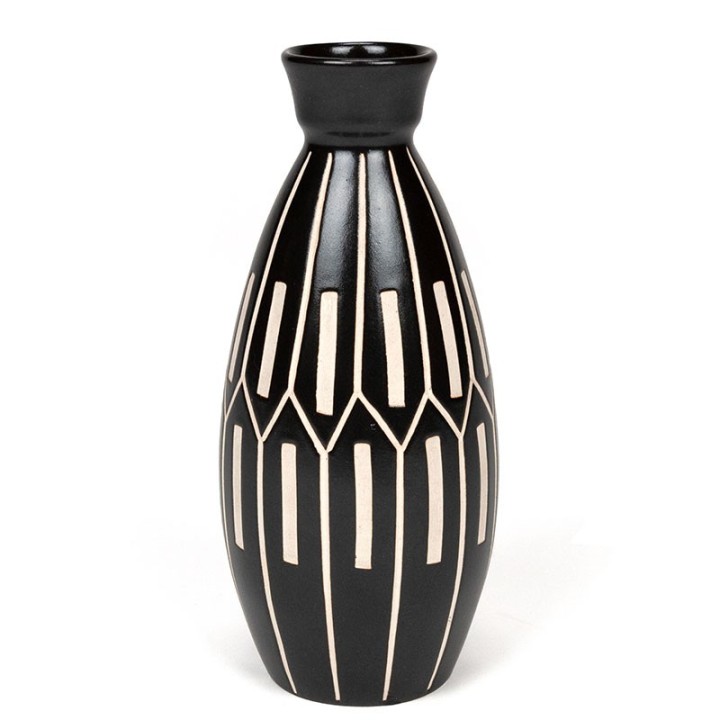 Black/white vintage ceramic vase from the 1950s