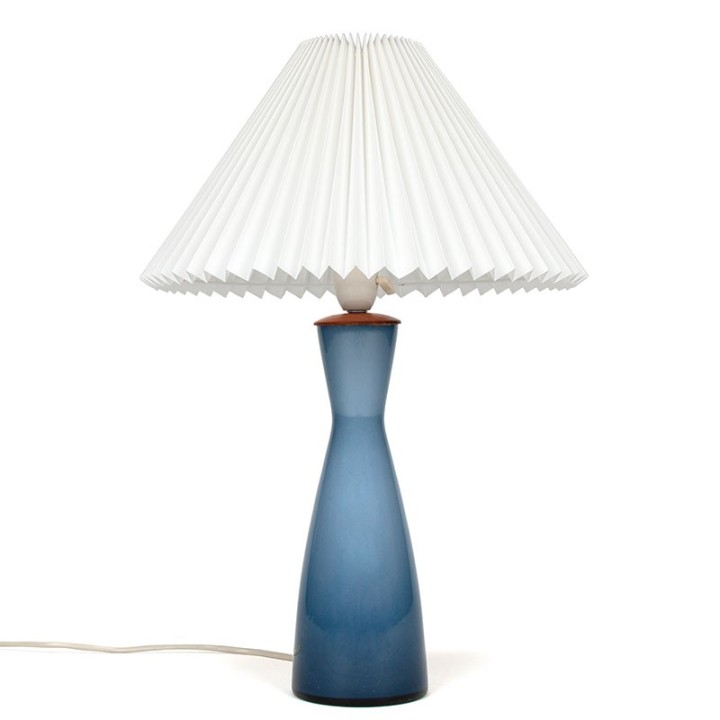 Danish Mid-Century vintage table lamp with blue glass base