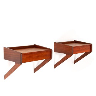 Mid-Century set of vintage floating bedside table by Ølholm