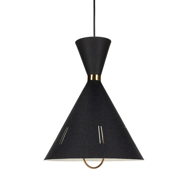Deense zwarte vintage hanglamp met messing detail