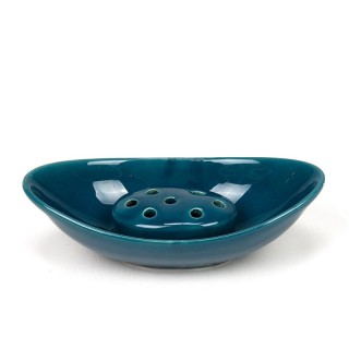 Blue vintage 1950s low vase