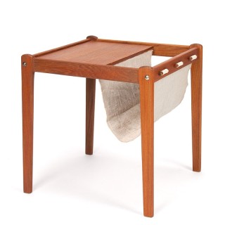Mid-Century teak Danish vintage side table with magazine rack