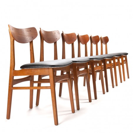 Mid-Century set of 6 Danish teak with oak dining table chairs