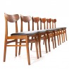Mid-Century set van 6 Deense teak met eiken eettafel stoelen