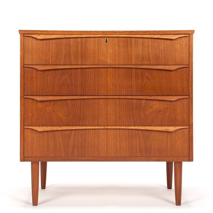 Teak Mid-Century vintage chest of drawers with special handle