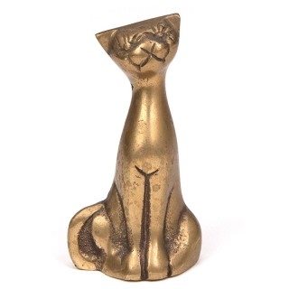 Klein messing vintage beeldje van een kat