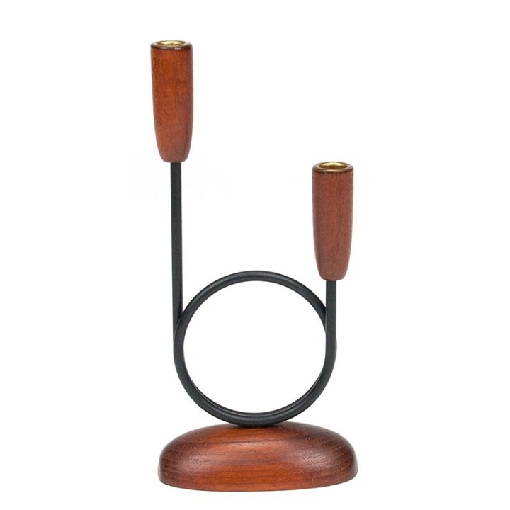 Vintage Danish candlestick in teak with metal
