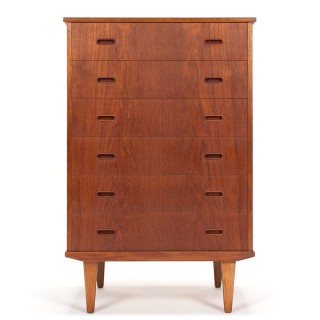 Deense vintage tallboy ladekast in teakhout