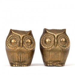 Set of 2 small vintage brass owls