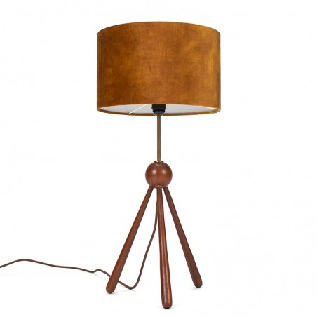 Grote Deense vintage tafellamp op teakhouten 3-poot