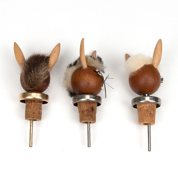 Danish set of 3 vintage bottle stoppers as a rabbit