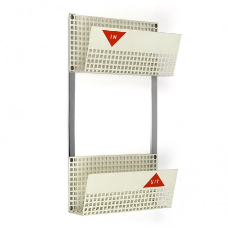 Vintage perforated metal mailbox in/out