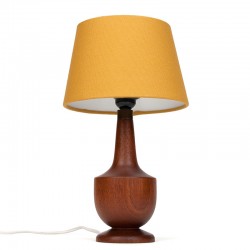 Danish vintage teak table lamp with ocher colored shade