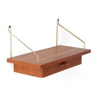 Danish vintage teak wall shelf with drawer