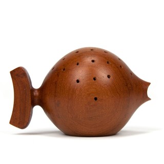 Teakhouten vintage prikkertjes houder als kogelvis