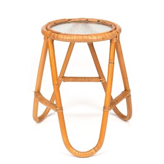 Vintage plantentafeltje in rotan en glas